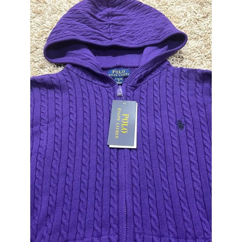 NWT❤️Polo Ralph Lauren Big Girls Mini Cable Cotton Full Zip Hoodie szL(12-14)
